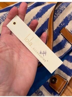 lola Blue and Cream Striped Shoulder Tote NWT